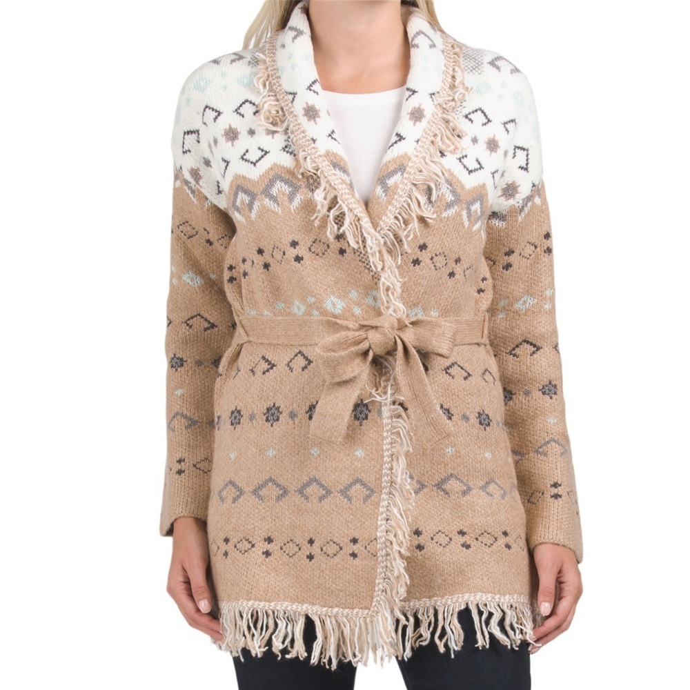 Lucky Brand Fringe Fairisle Cardigan Sweater Size M